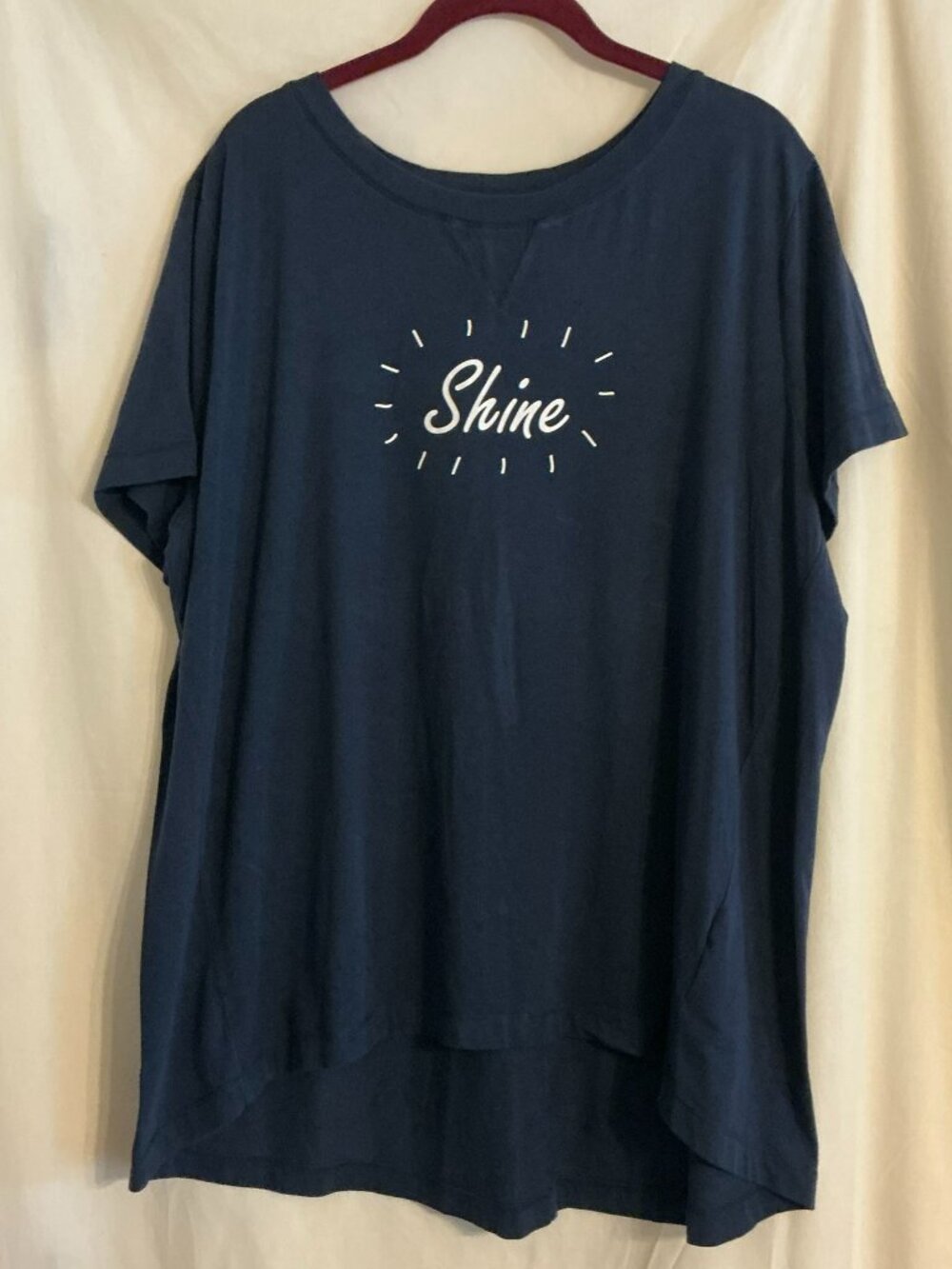 ANY BODY Navy "SHINE" Jersey Knit Short-Sleeve Long Length Rounded Hem Tee XL